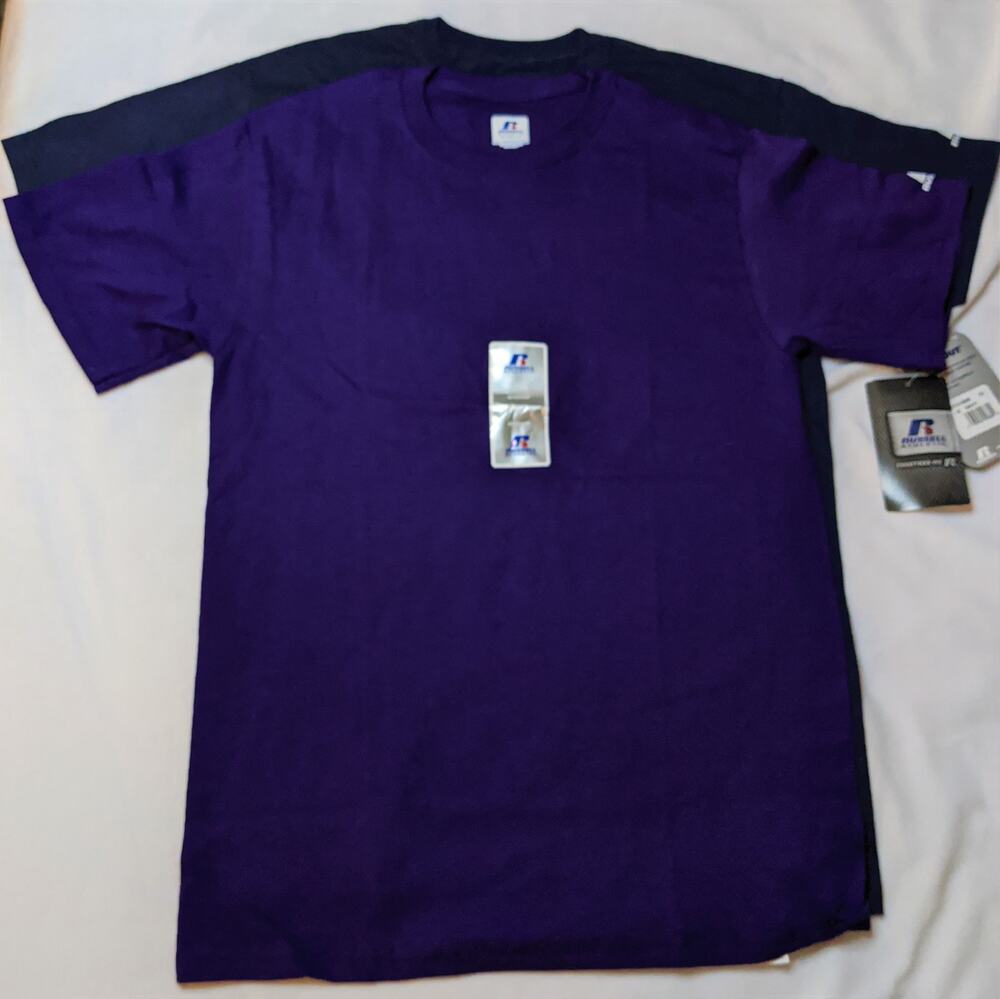 Russell Men's Active T-Shirt Set Small Cotton Blue Purple